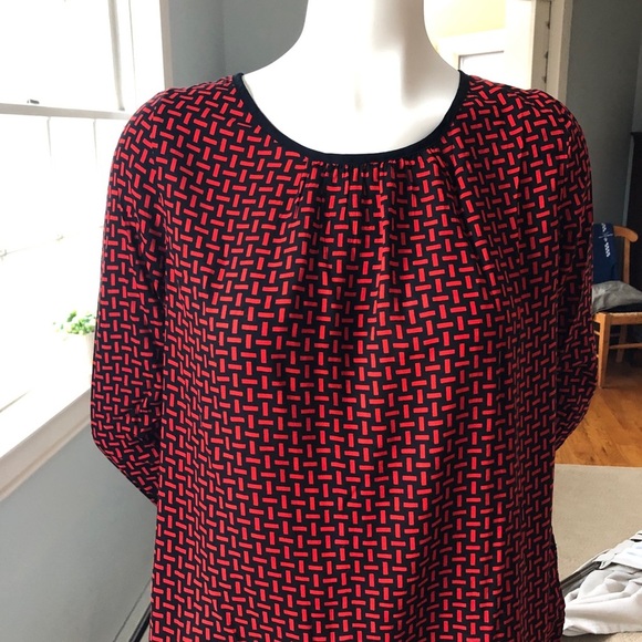 Red Black Long Sleeve Blouse Shirt - Picture 6 of 6